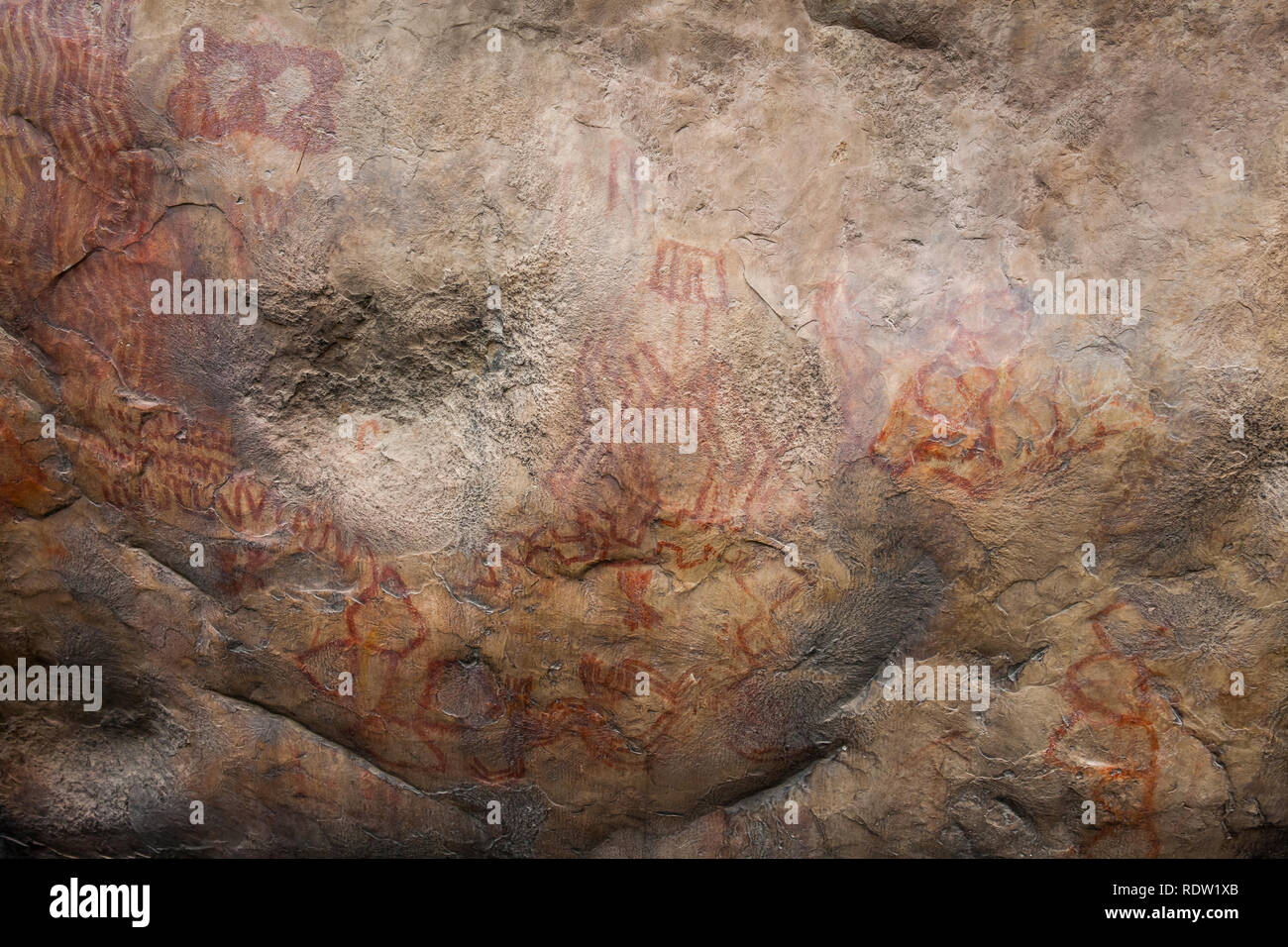 Prehistoric paintings on rock known as petroglyphs in the municipality of Facatativa in Colombia Stock Photo