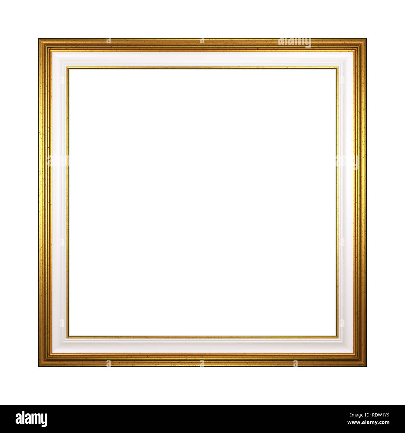 Classic Square Empty Golden Picture Frame Isolated on White Background 3D Render Stock Photo