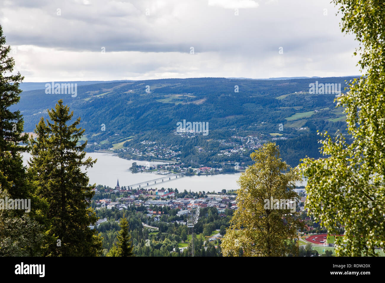Landscape with mountains, river and buildings in Lillehammer town, Norway  Stock Photo - Alamy
