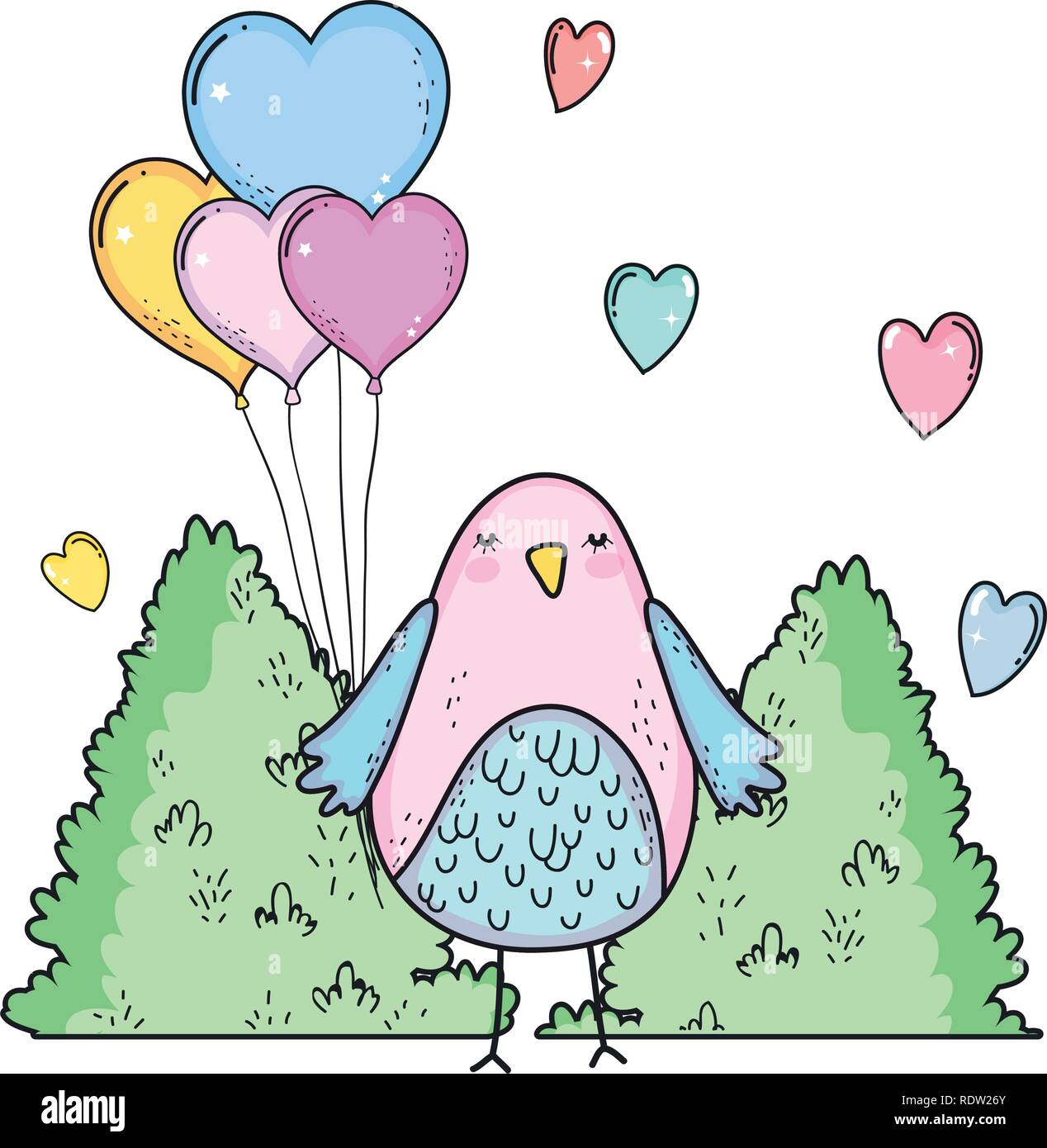 cute little bird with balloons helium lovely character Stock Vector ...
