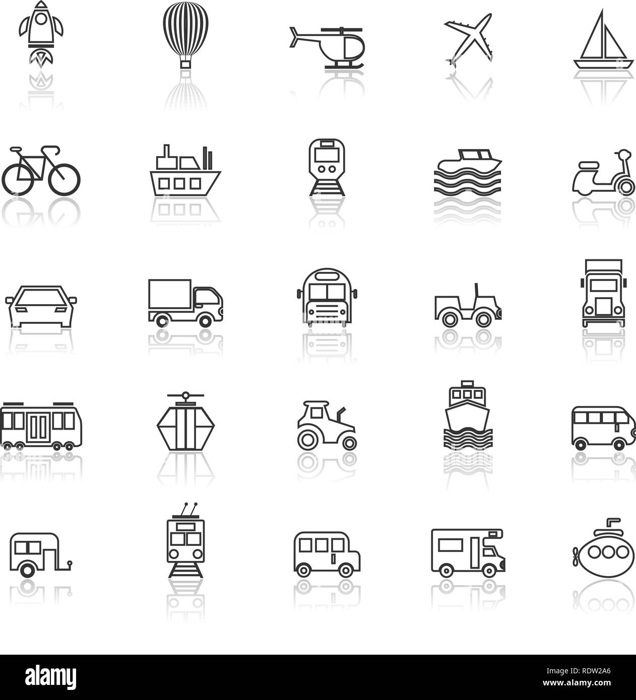 Vehicle line icons with reflect on white background, stock vector Stock ...