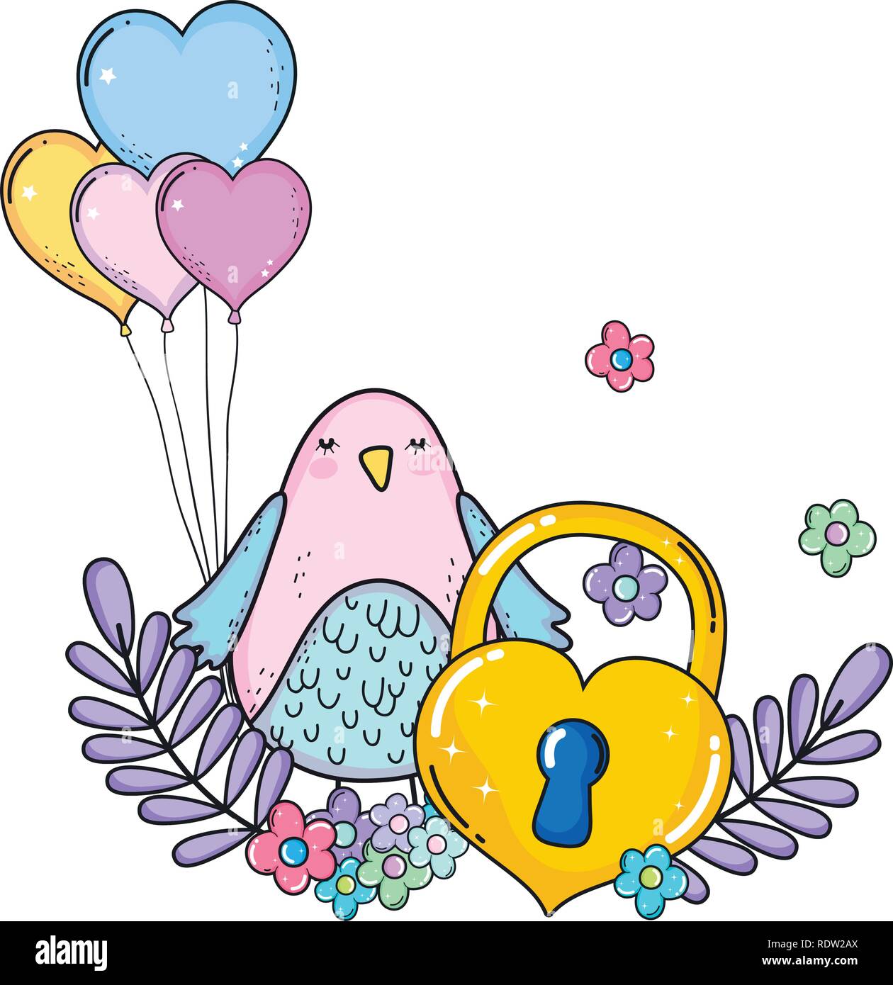cute little bird with balloons helium lovely character Stock Vector ...