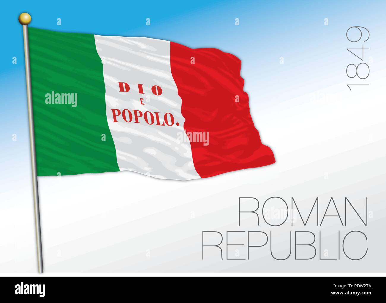 Roman Republic, historical flag, 1849, Italy Stock Vector