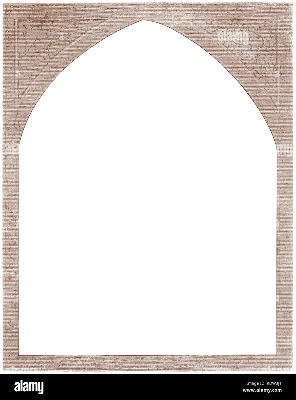 Arched early Victorian wood-textured engraved border Stock Photo