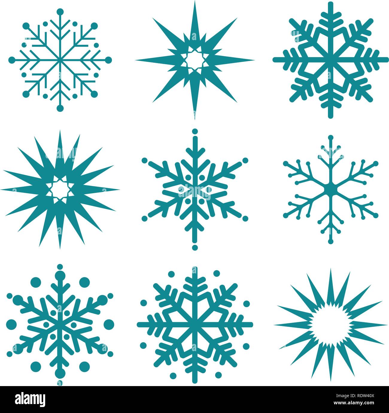 Snowflake winter set of black isolated. Nine icon silhouette on white ...