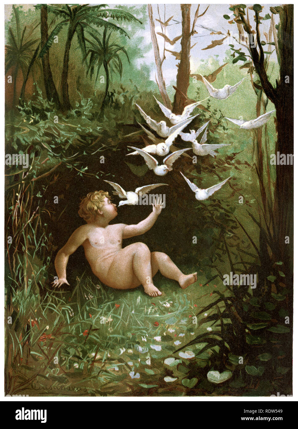 The Infancy of  Semiramis: old coloured lithograph Stock Photo