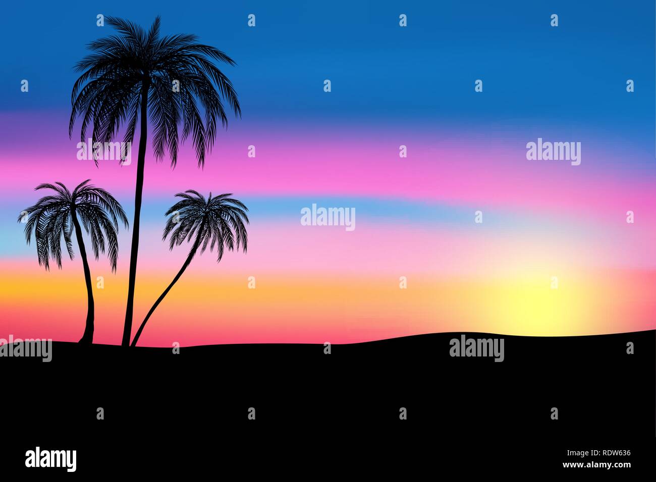 Tree With Sunset Background Painting