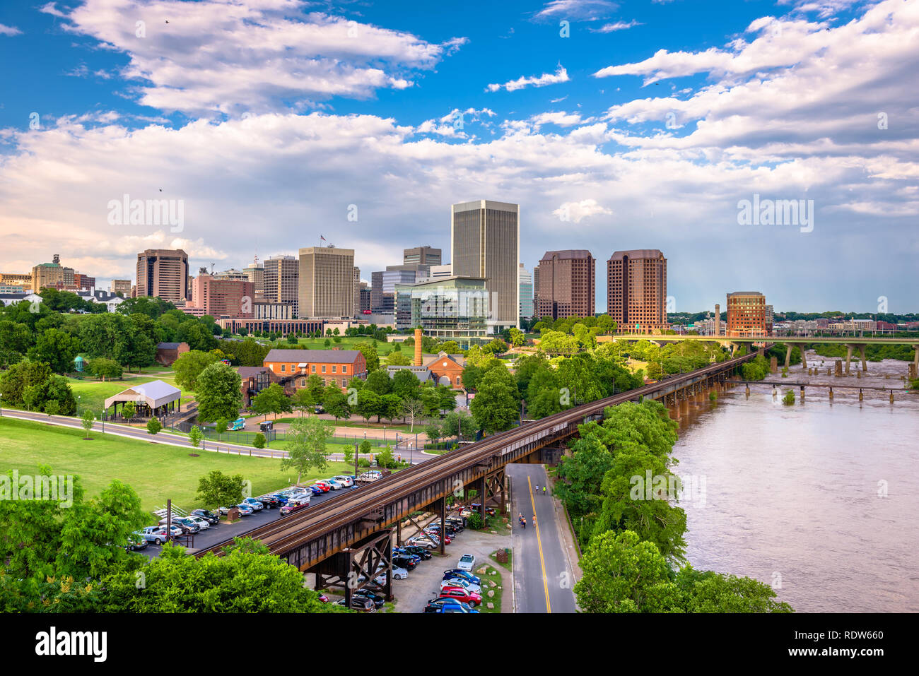 Richmond, Virginia, USA downtown skyline on the James River Stock Photo