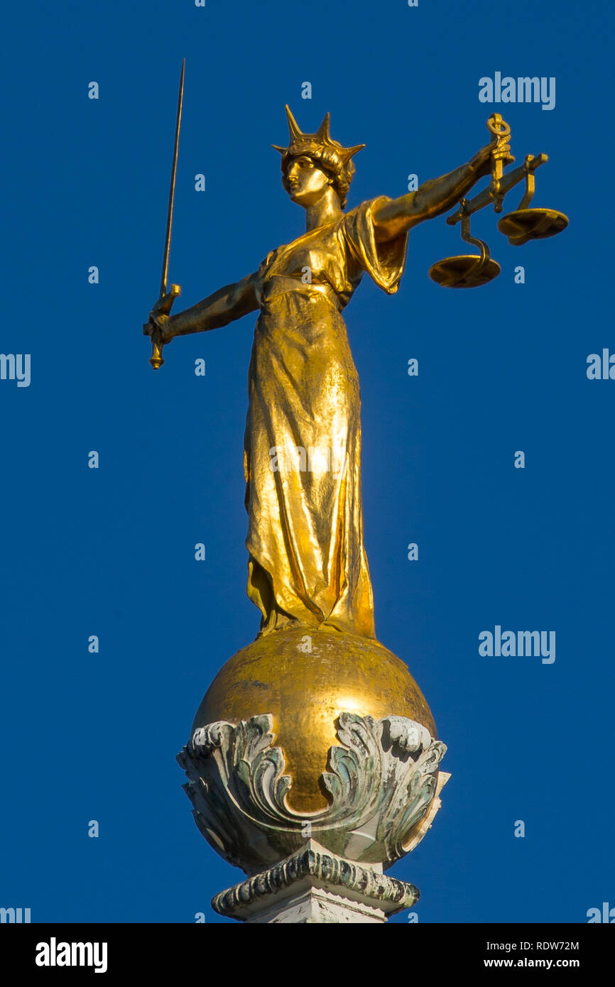 Lady Justice statue on top of The Old Bailey, Central Criminal Court