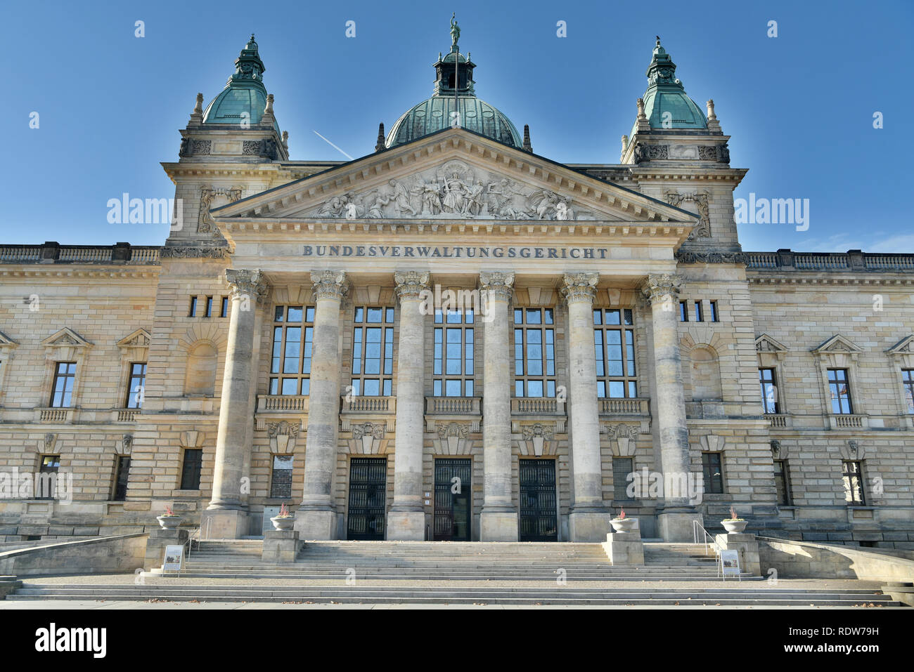 Leipzig, Germany - November 15, 2018. Portal of the building of Federal Administrative Court of Germany (Bundesverwaltungsgericht) in Leipzig. Stock Photo