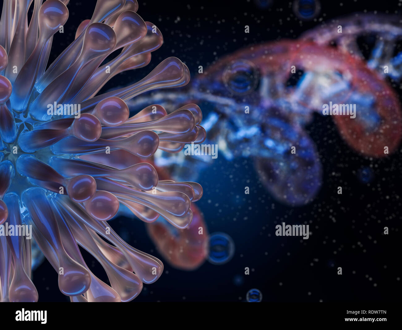 Abstract illustration of a virus body, bacteria, cell. 3D rendering ...
