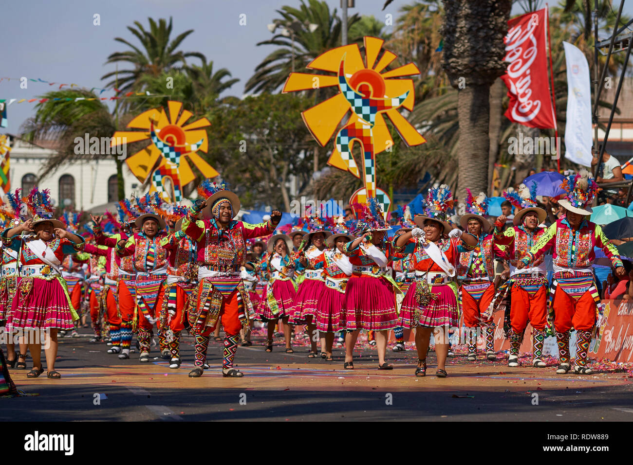 Tinkus dancing group in colourful costumes performing a traditional ...