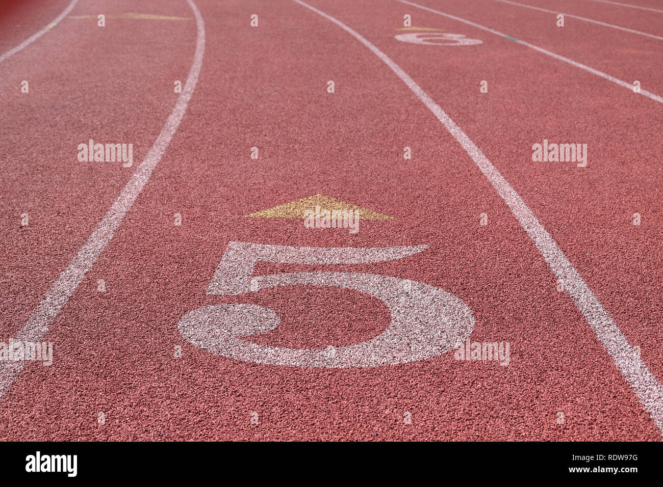 Track and Field Race Course Lane 5 on the curve Stock Photo