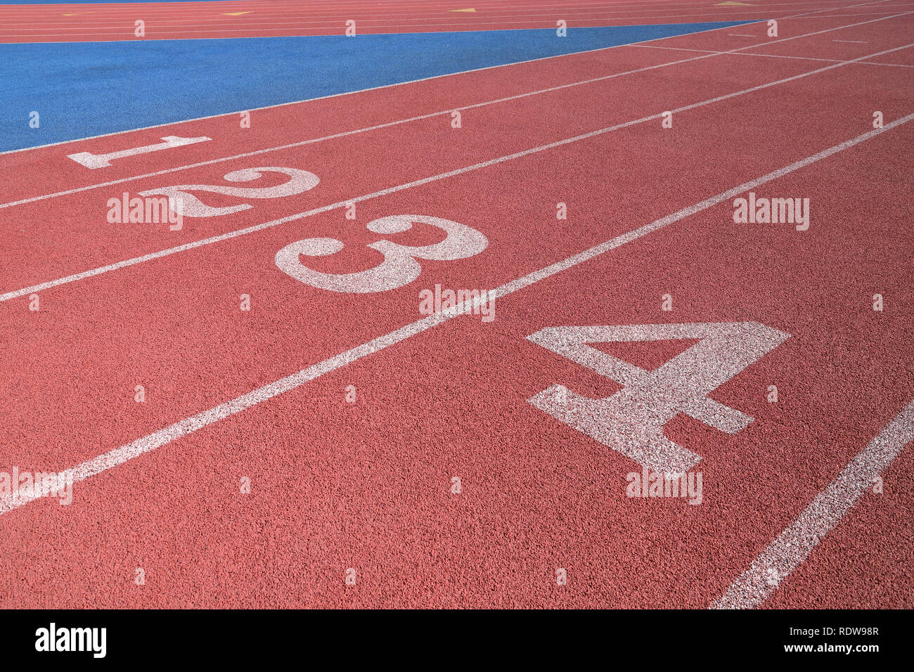 Track and Field race couse lane numbers Stock Photo