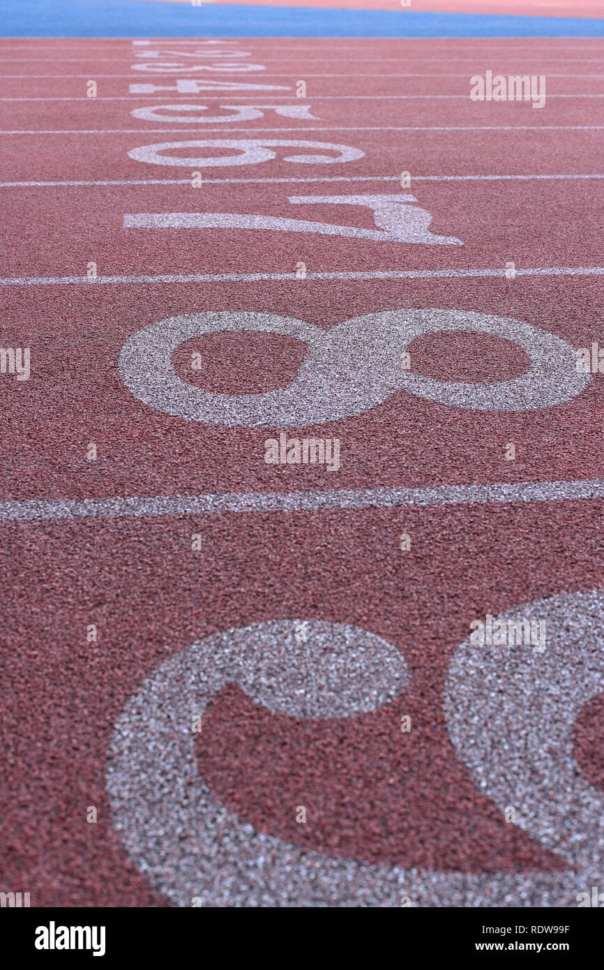 Track and Field Race Course Lane numbers Stock Photo Alamy