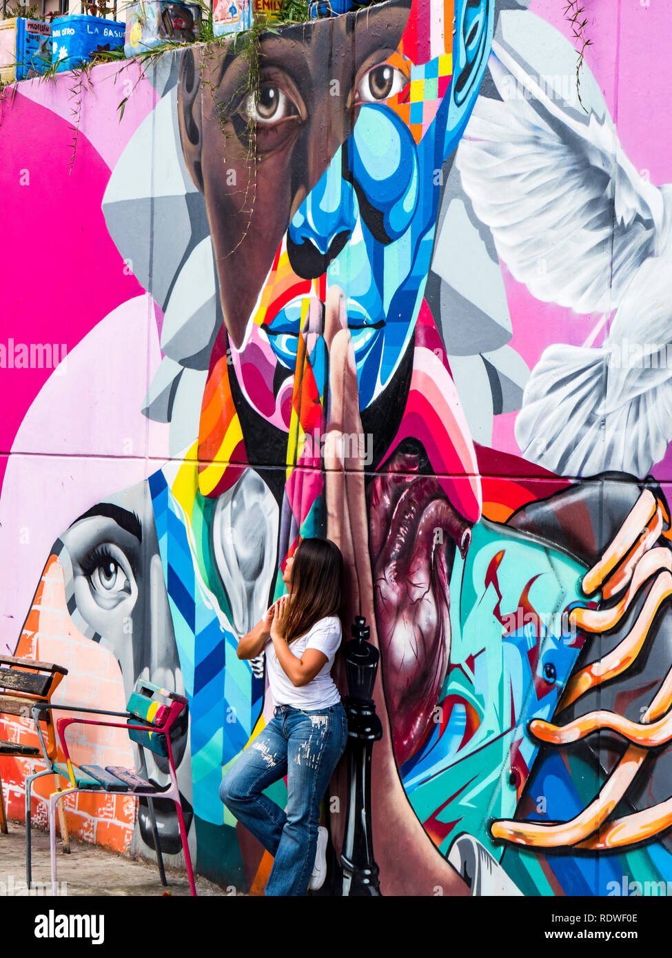Dec 23 2018, Medellin Colombia - Street Art in Comuna 13 in Medellin Stock Photo