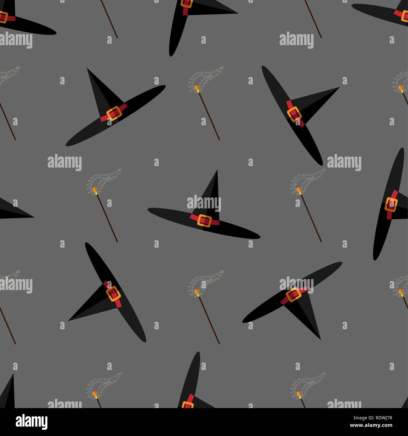 Halloween vector seamless pattern with witch hats and magic wand on ...