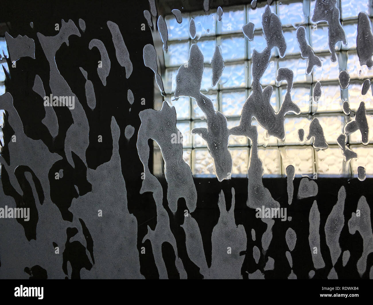 Inside of vehicle view of an automatic car wash Stock Photo