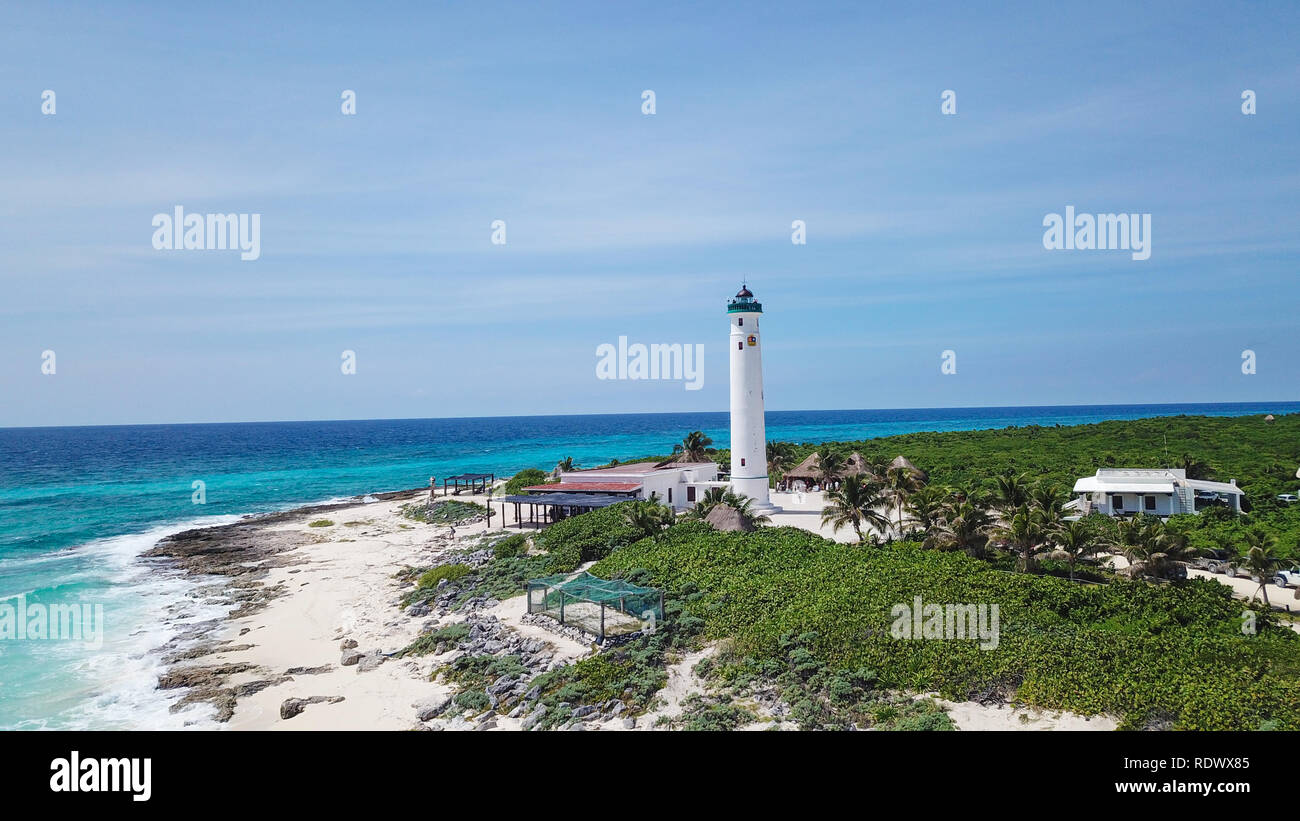 Beautiful old school Light house drone shots different views Mexico Island Cozumel Stock Photo