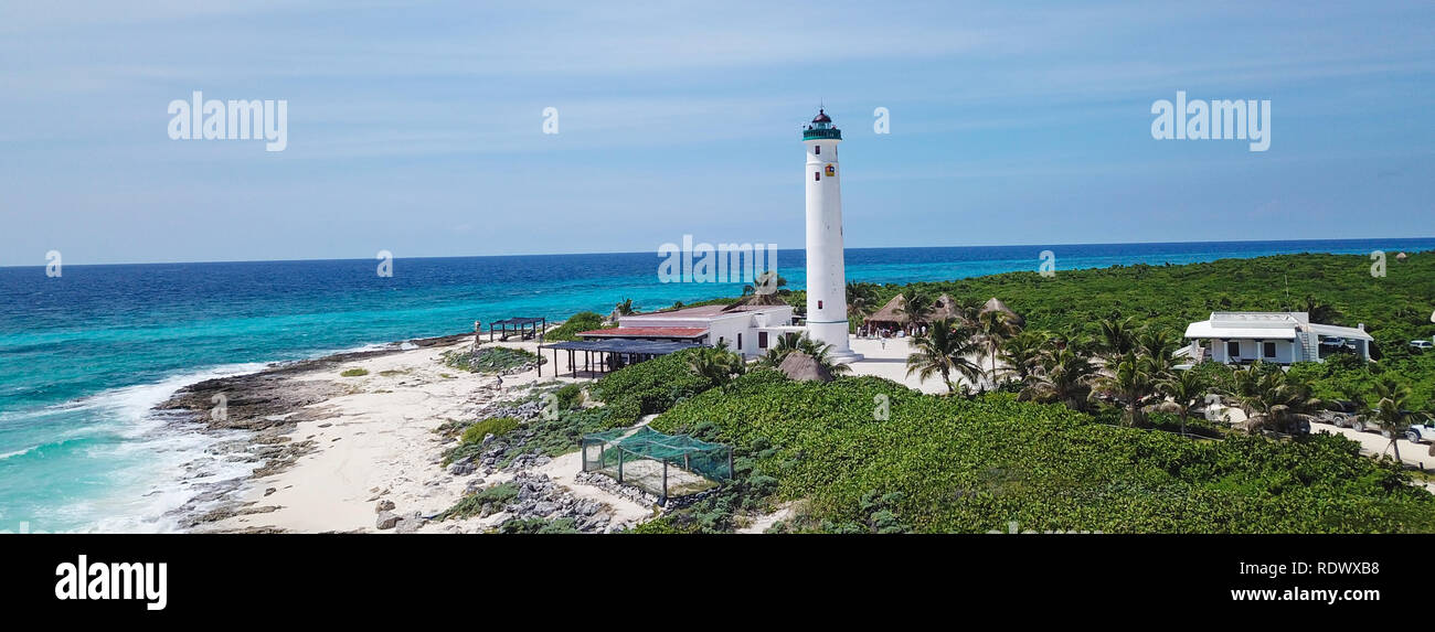 Beautiful old school Light house drone shots different views Mexico Island Cozumel Stock Photo