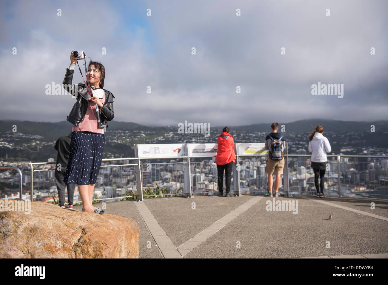View from Mount Victoria of the harbor and  downtown  in Wellington, North Island, New Zealand. Stock Photo