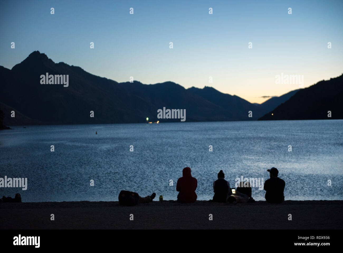 Scene along the waterfront of Lake Wakatipu in Queenstown on the South ...