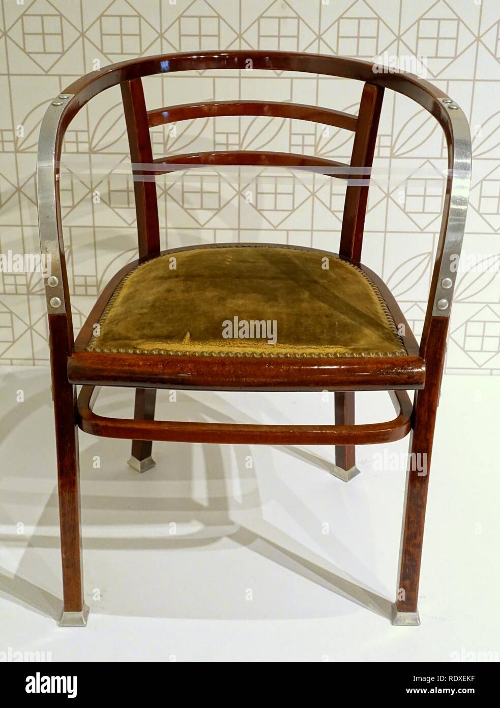 Armchair model 718 F, Otto Wagner, Vienna, made by Gebruder Thonet, c. 1905-1906, beechwood, aluminum, caning under upholstery - Montreal Stock Photo