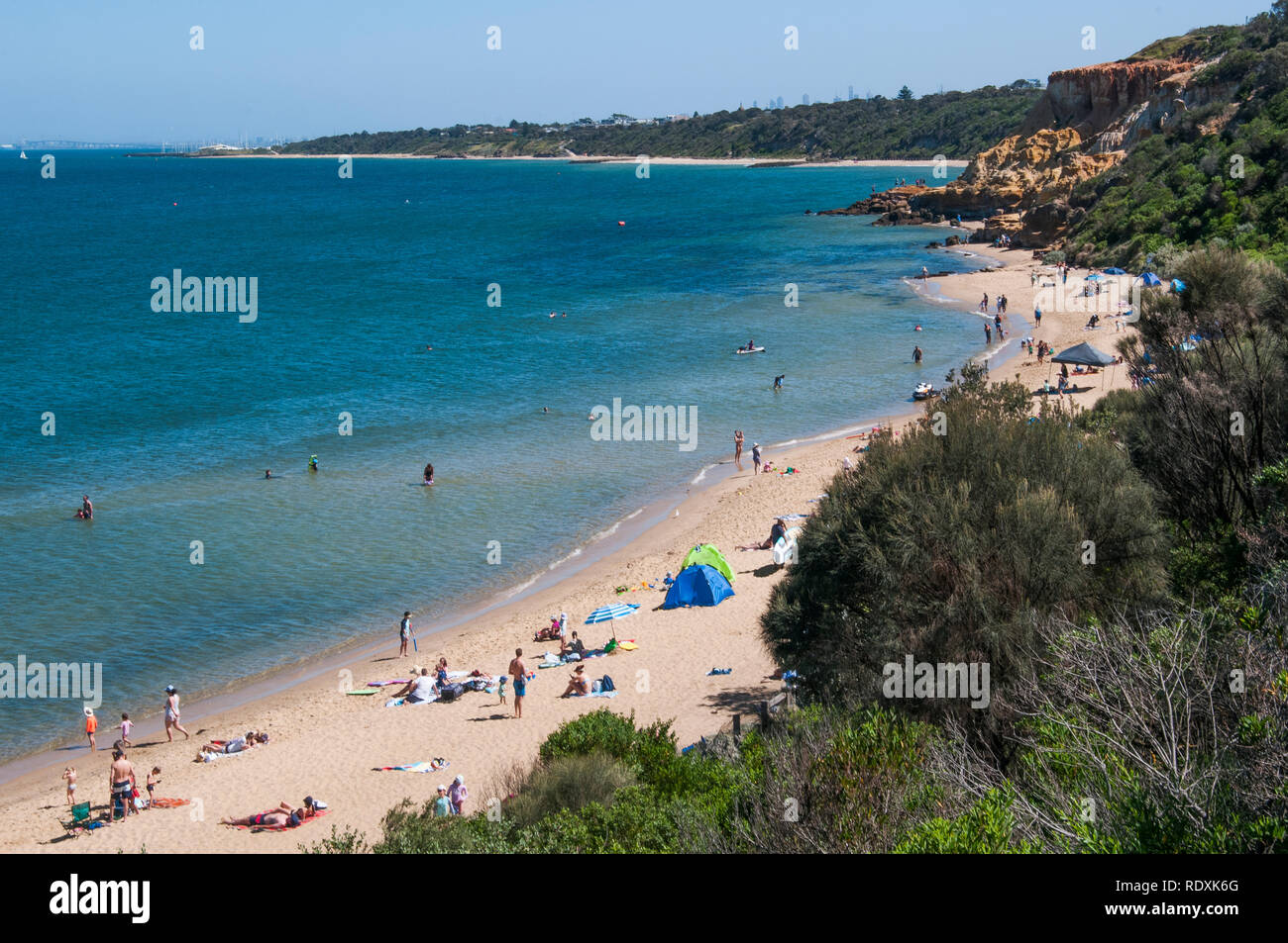 Summer morning at Half Moon Bay on Port Phillip Bay, Melbourne, Australia Stock Photo