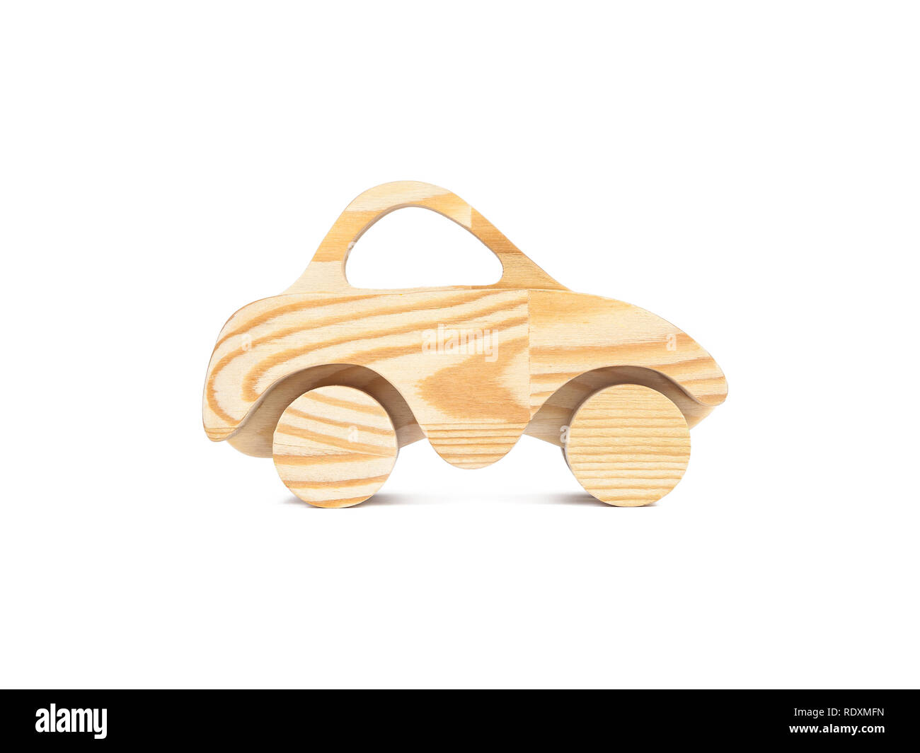 Photo of a wooden car of beech. Toy made of wood retro car on a white ...
