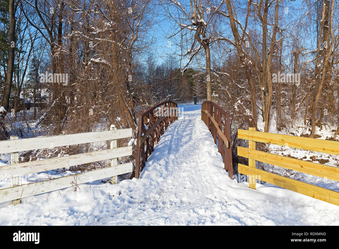 Sport enthusiasts paved a skiing trail through pedestrian bridge in