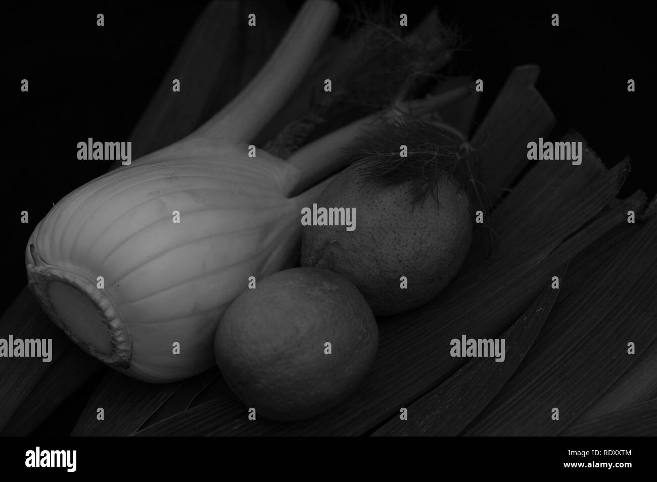 Leek Vegetable Still-life arrangement of fruits and vegetable Stock Photo