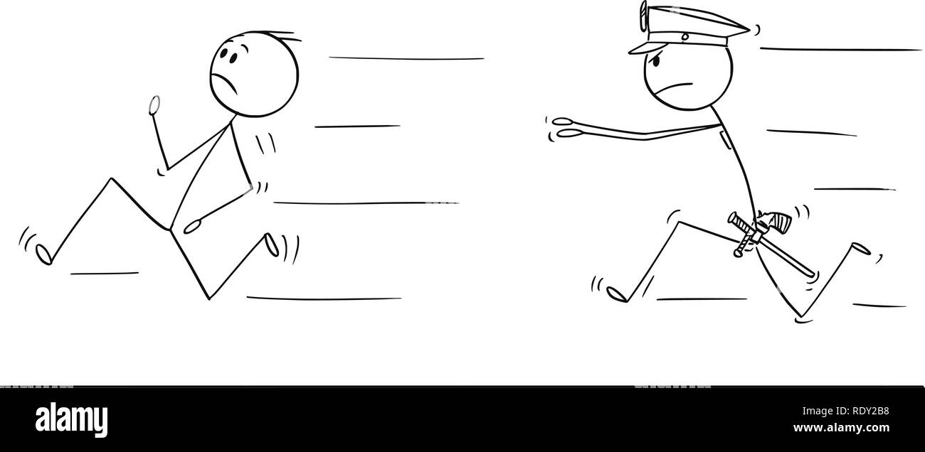 Cartoon of Man or Businessman Running From Policeman Stock Vector