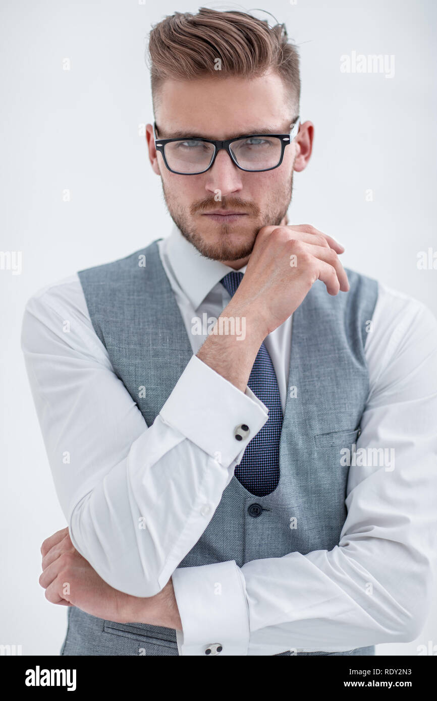 Business man hold chin businessman hi-res stock photography and images ...