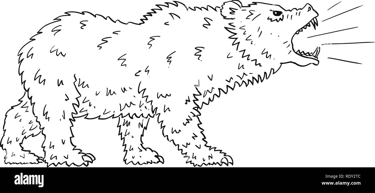 Cartoon Drawing of Roaring Bear as Falling Market Prices Symbol Stock Vector