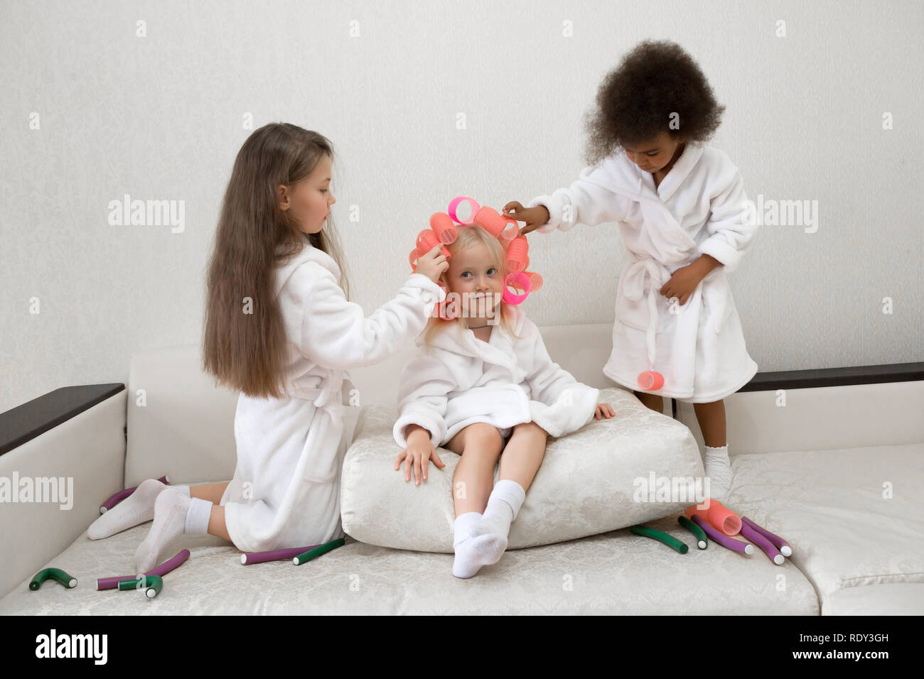 little girl play hair salon