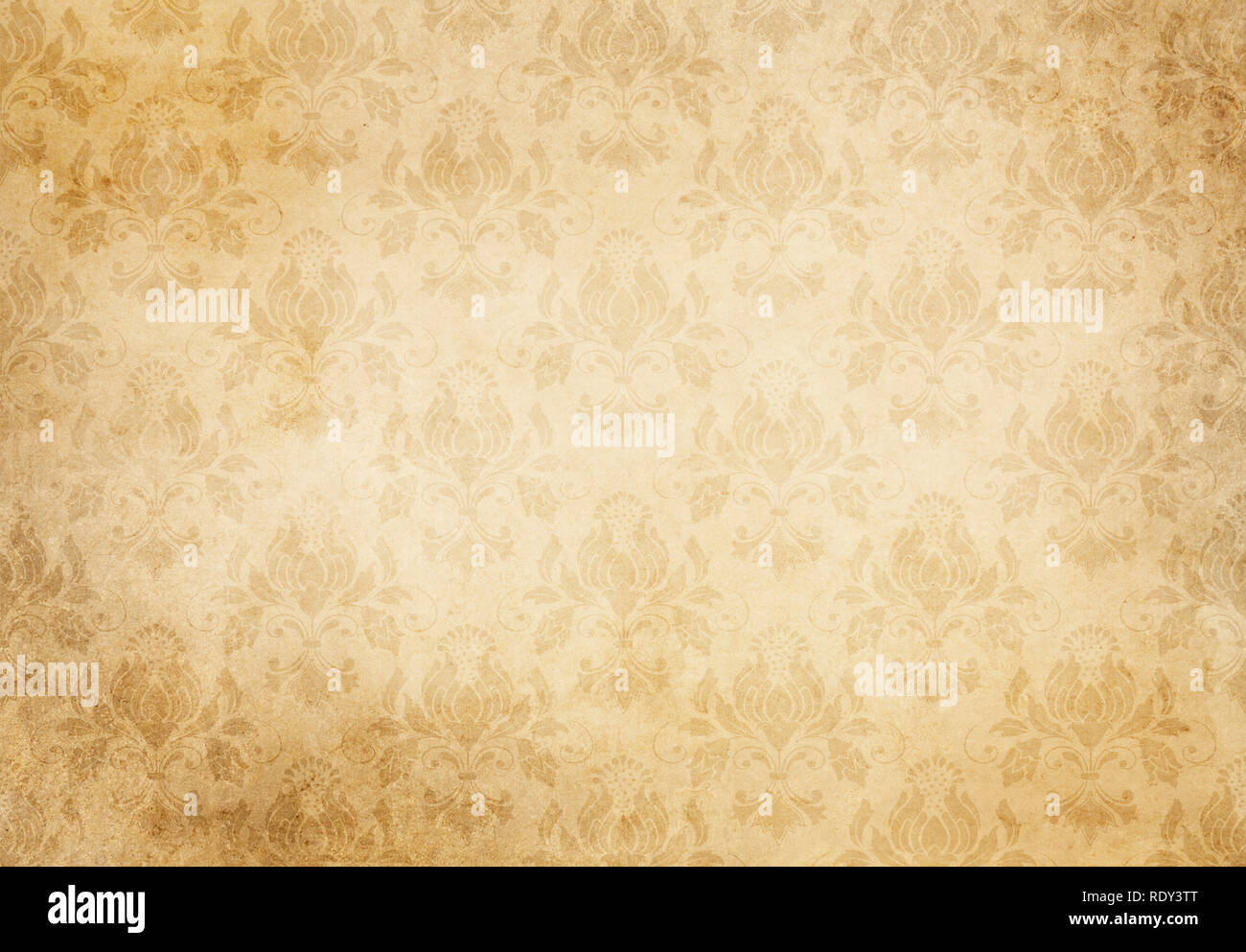 Old yellowed paper texture with decorative vintage patterns. Old