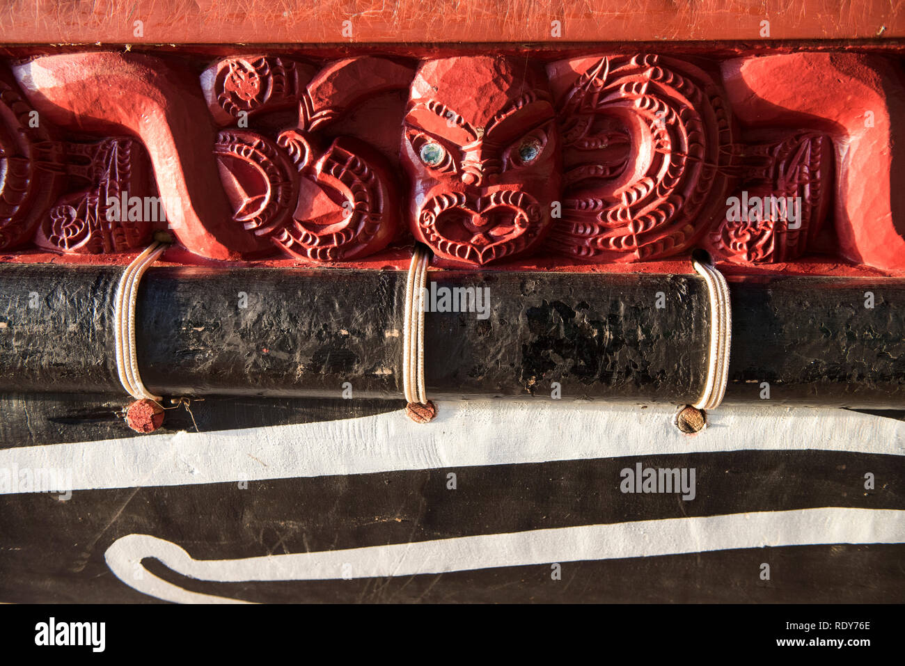 The waka (canoe) house holds several ceremonial war canoes (waka taua