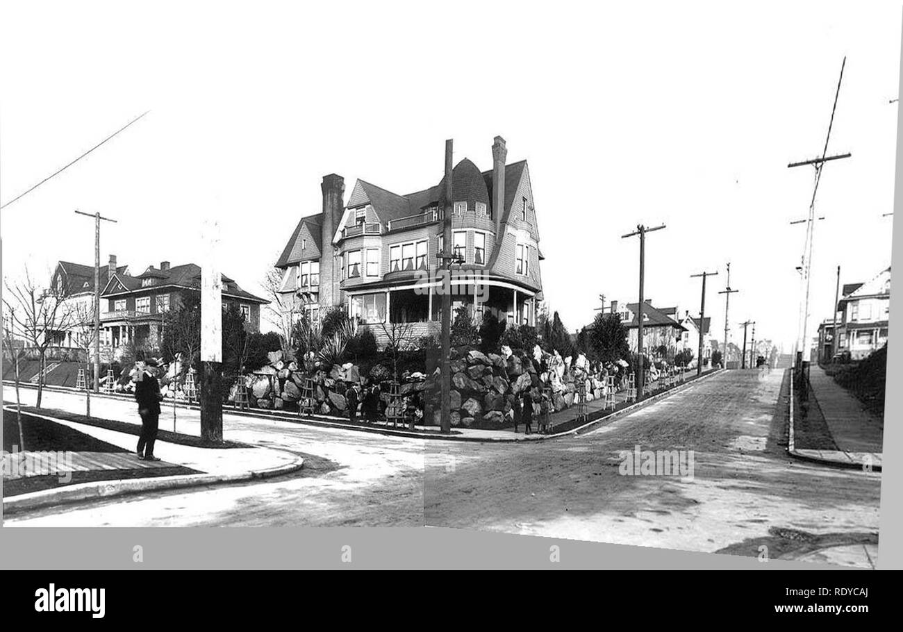 Asahel Curtis panorama of Intersection of Boylston Ave E and E Mercer St, Capitol Hill district, Seattle (circa 1903). Stock Photo