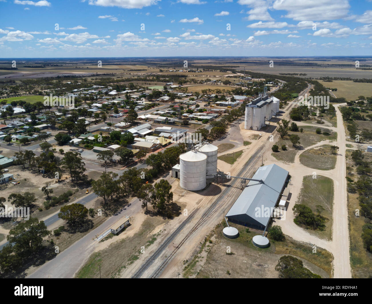 Aerial of the service town of Lock on the Eyre Peninsula South