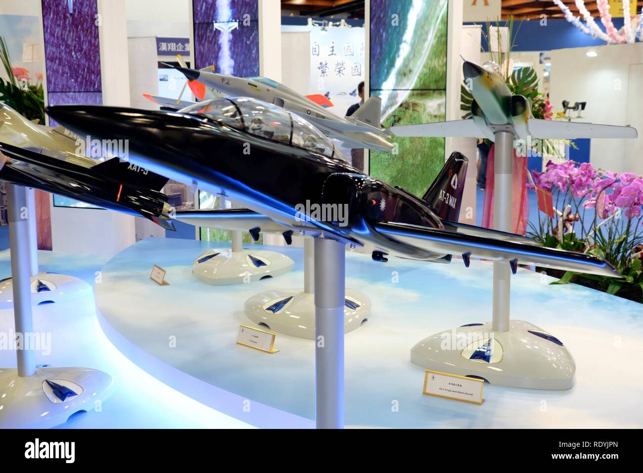 AT-3 Max Advanced Trainer Model Display at AIDC Booth 20150815a. Stock Photo