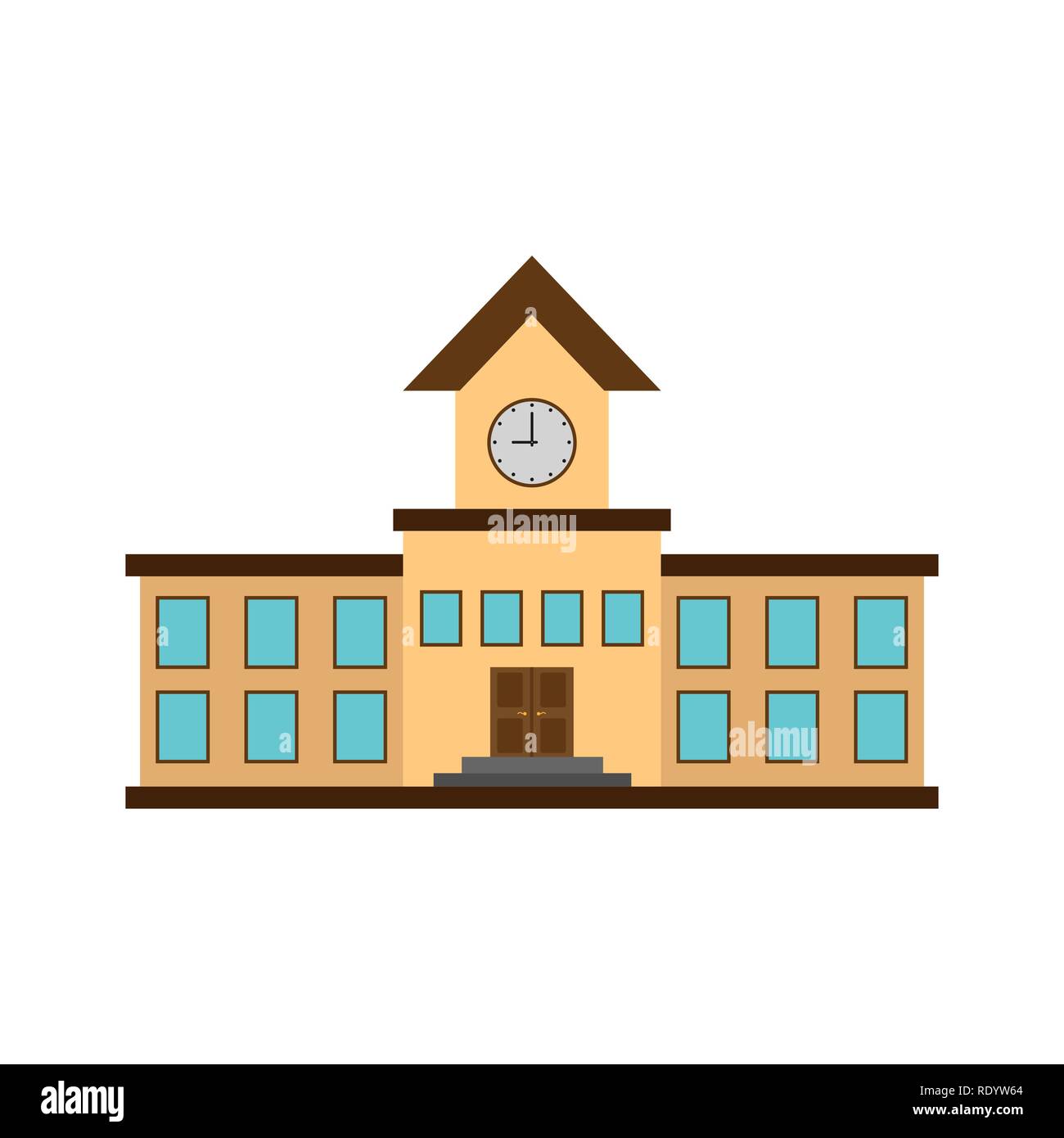 Office building color icon with a clock Stock Vector