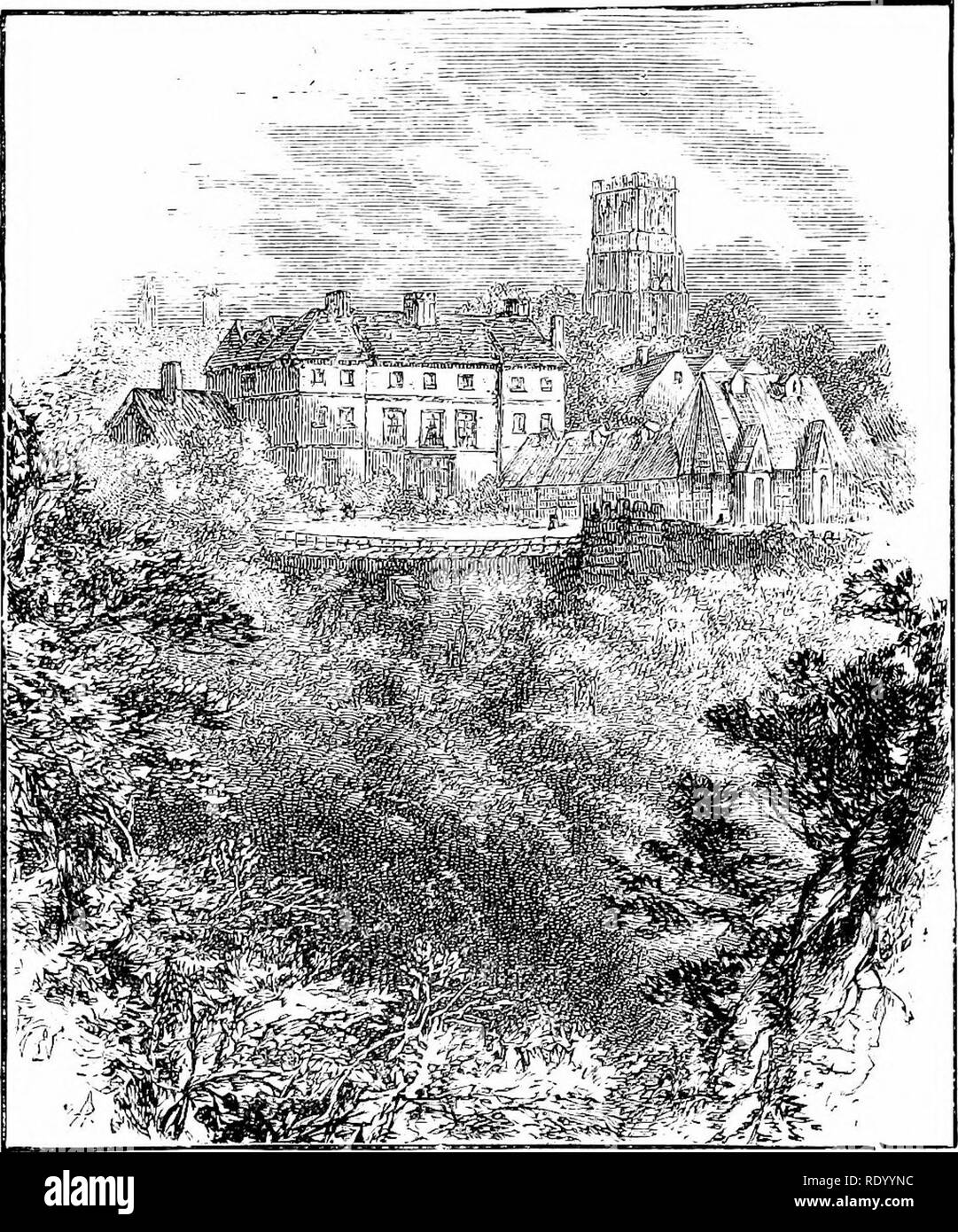 . Hours in my garden, and other nature-sketches. With 138 illus. Natural history. 27S In Durham and near ?/. else. No, we shall not here follow his example, but, in the clear brightness of the spring morning, take our reader by the hand and lead him along for a general view of Durham city.. DURHAM CATHEDRAL. As we pass from the railway station down by North Road, &amp;c, to the bridge, the city is just awakening. A keen air blows through the winding streets, and a. Please note that these images are extracted from scanned page images that may have been digitally enhanced for readability - color Stock Photo