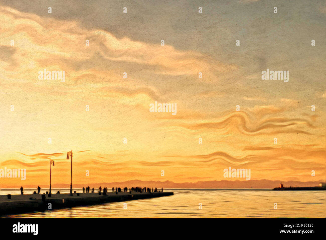 Trieste. The Molo Audace. Digital oil painting. Stock Photo