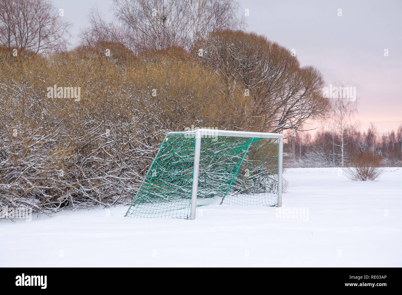 Soccer goal outdoor at the winter day Stock Photo Alamy