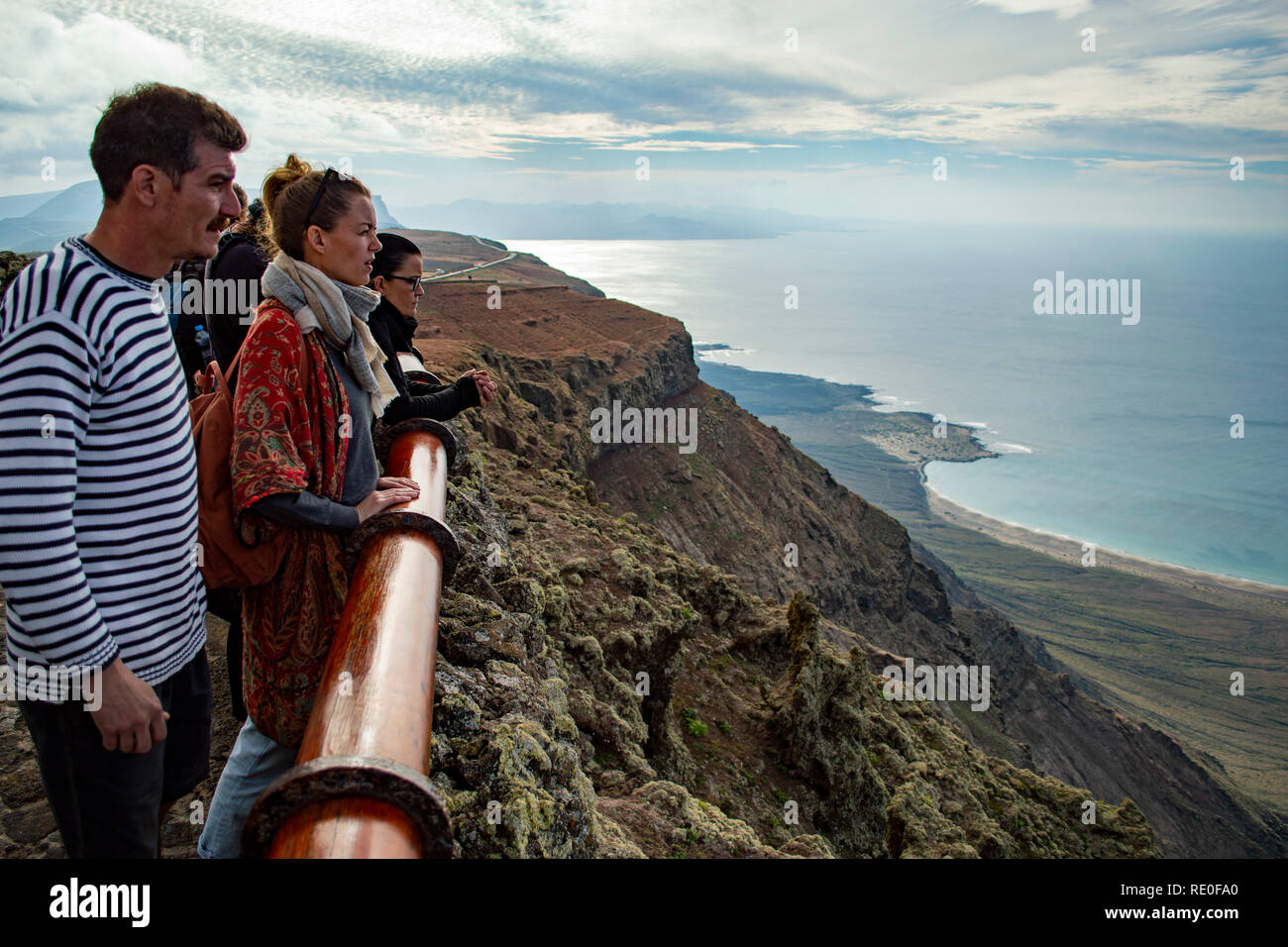 Tourists looking out from Mirador del Rio on Lanzarote, Canary Islands Stock Photo