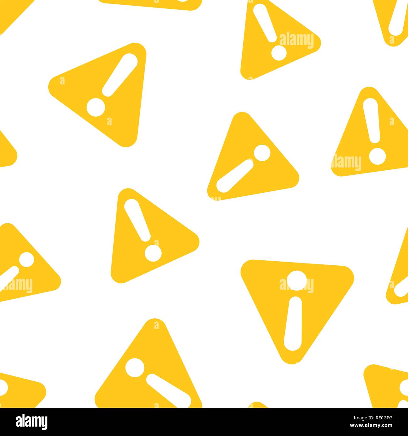 Exclamation mark icon seamless pattern background. Danger alarm vector illustration. Caution risk symbol pattern. Stock Vector