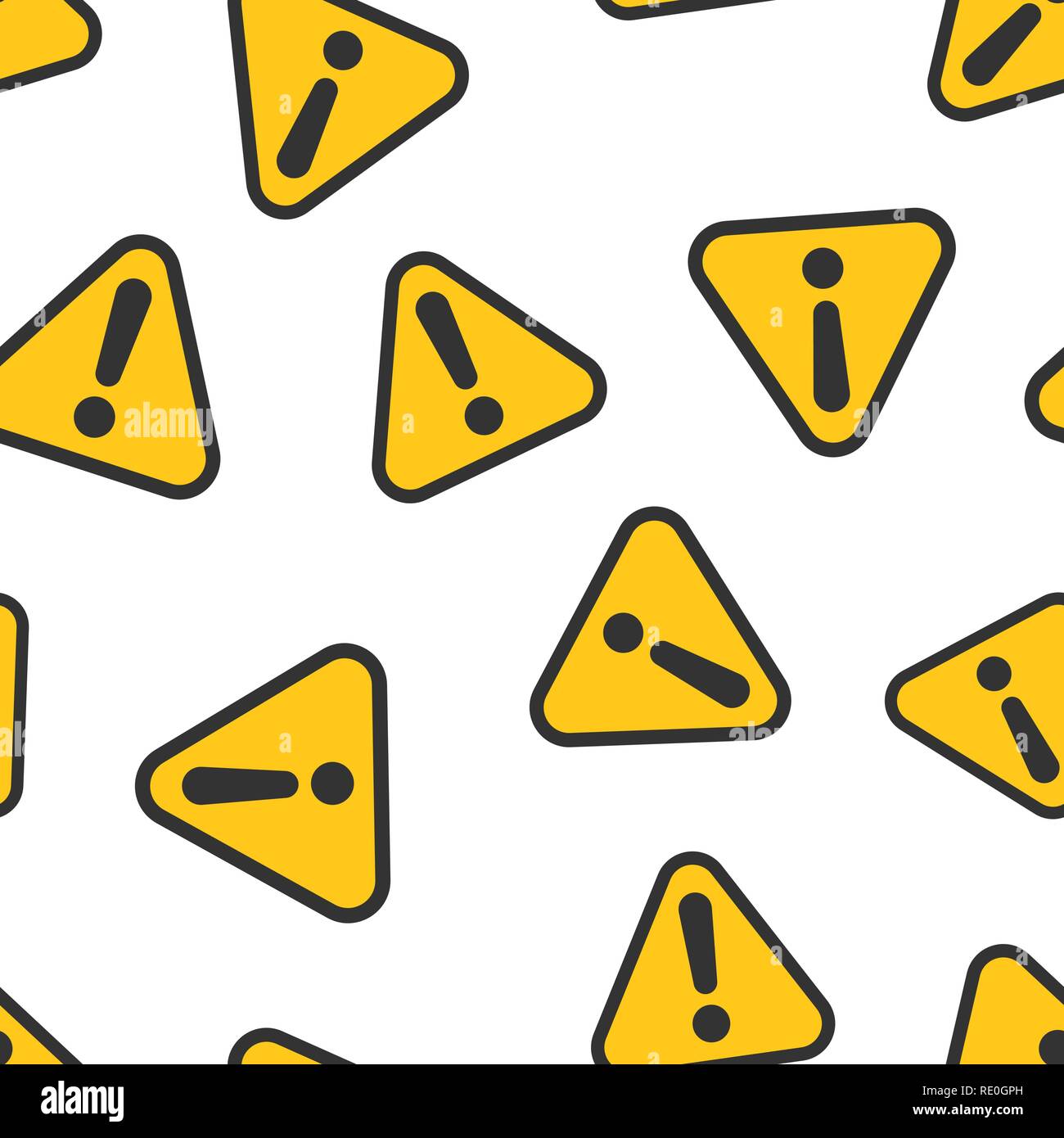 Exclamation mark icon seamless pattern background. Danger alarm vector illustration. Caution risk symbol pattern. Stock Vector
