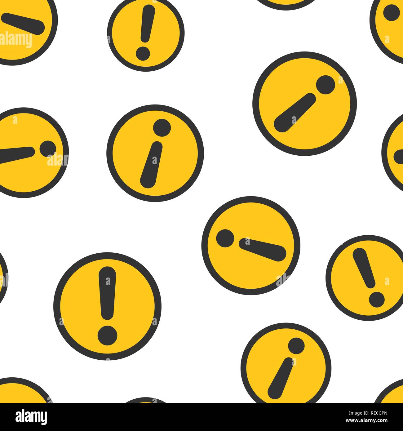 Exclamation mark icon seamless pattern background. Danger alarm vector illustration. Caution risk symbol pattern. Stock Vector