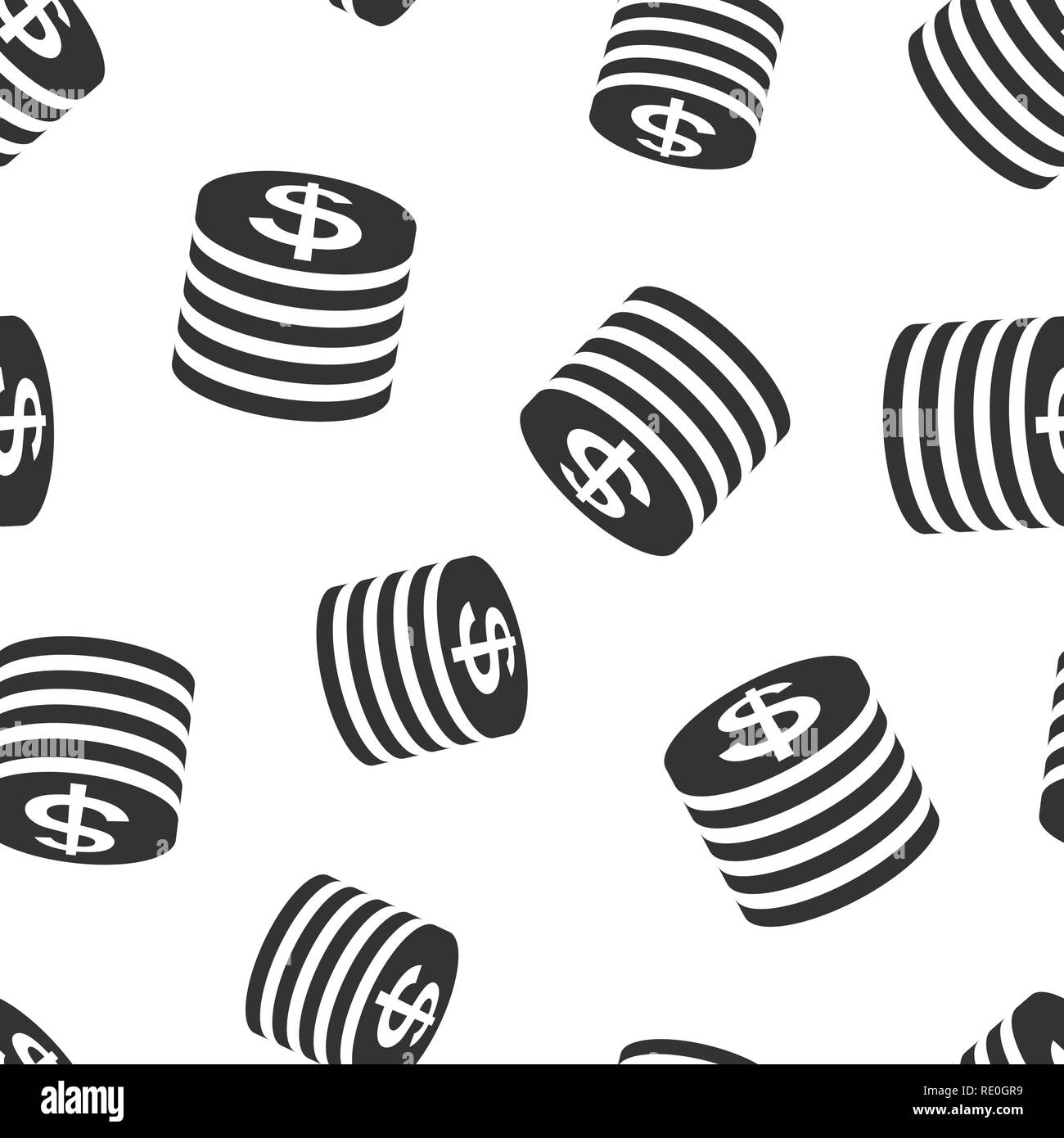 Coins stack icon seamless pattern background. Dollar coin vector illustration. Money stacked symbol pattern. Stock Vector