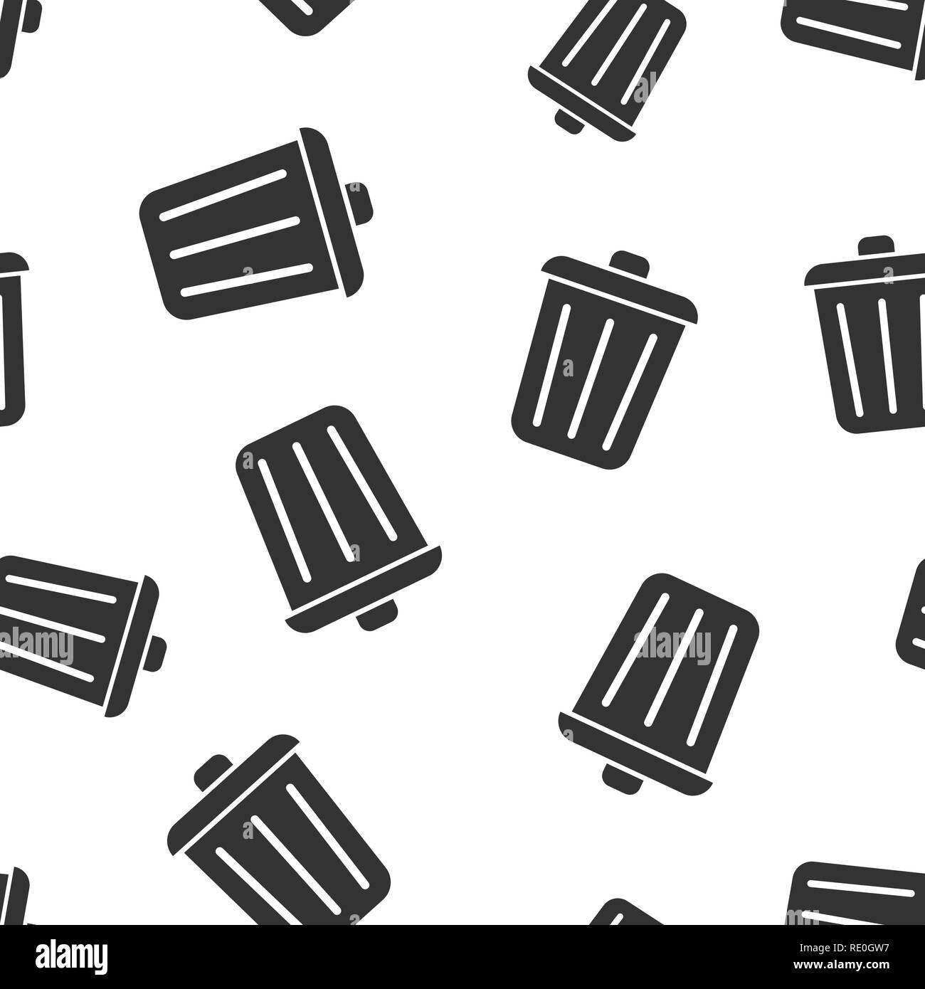 Trash bin garbage icon seamless pattern background. Trash bucket vector illustration. Garbage basket symbol pattern. Stock Vector